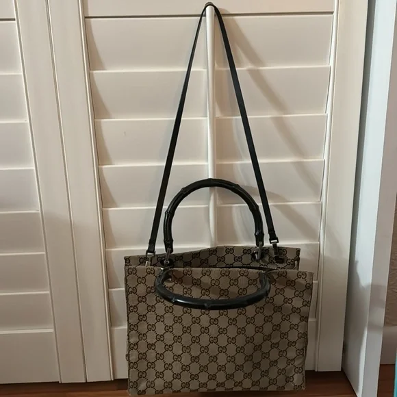 AUTHENTIC GUCCI Vintage GG Canvas Bamboo Tote (Tom Ford Era) 2way rare🎍 - Picture 2 of 13